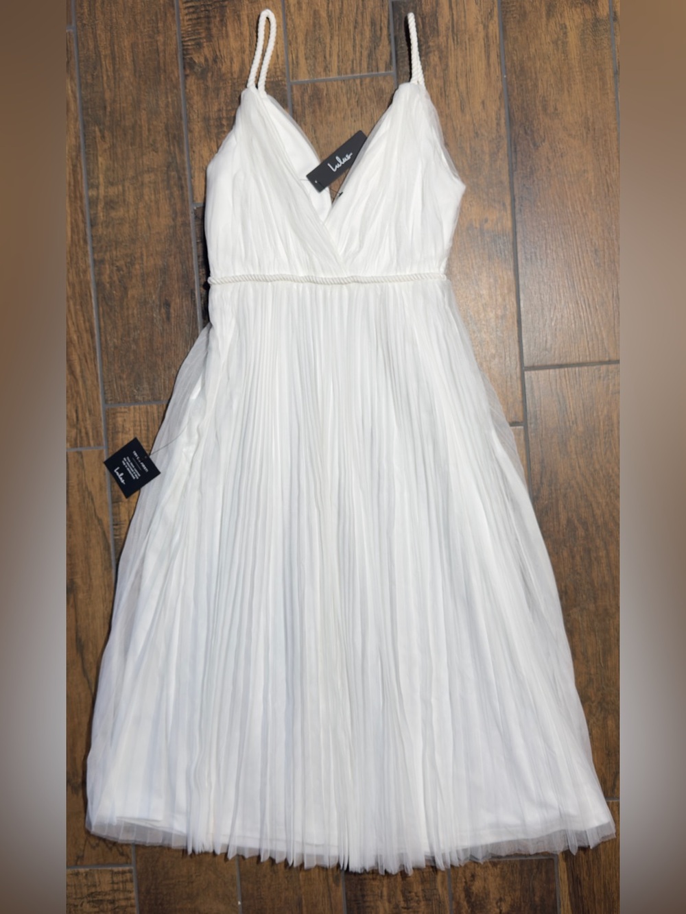Lulu's Sweet Goddess White Mesh Pleated Sleeveless Midi Dress
